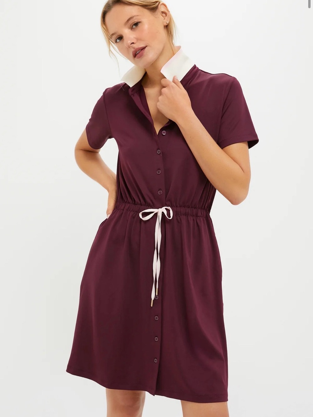 Wine tasting Burgundy Polo Golf Dress with Contrast White Collar